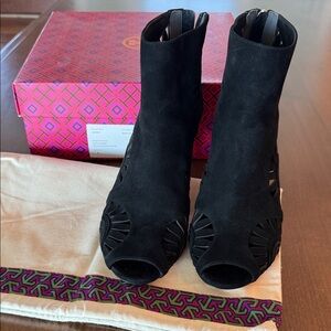 Tory Burch Black Peep-Toe Ankle Booties